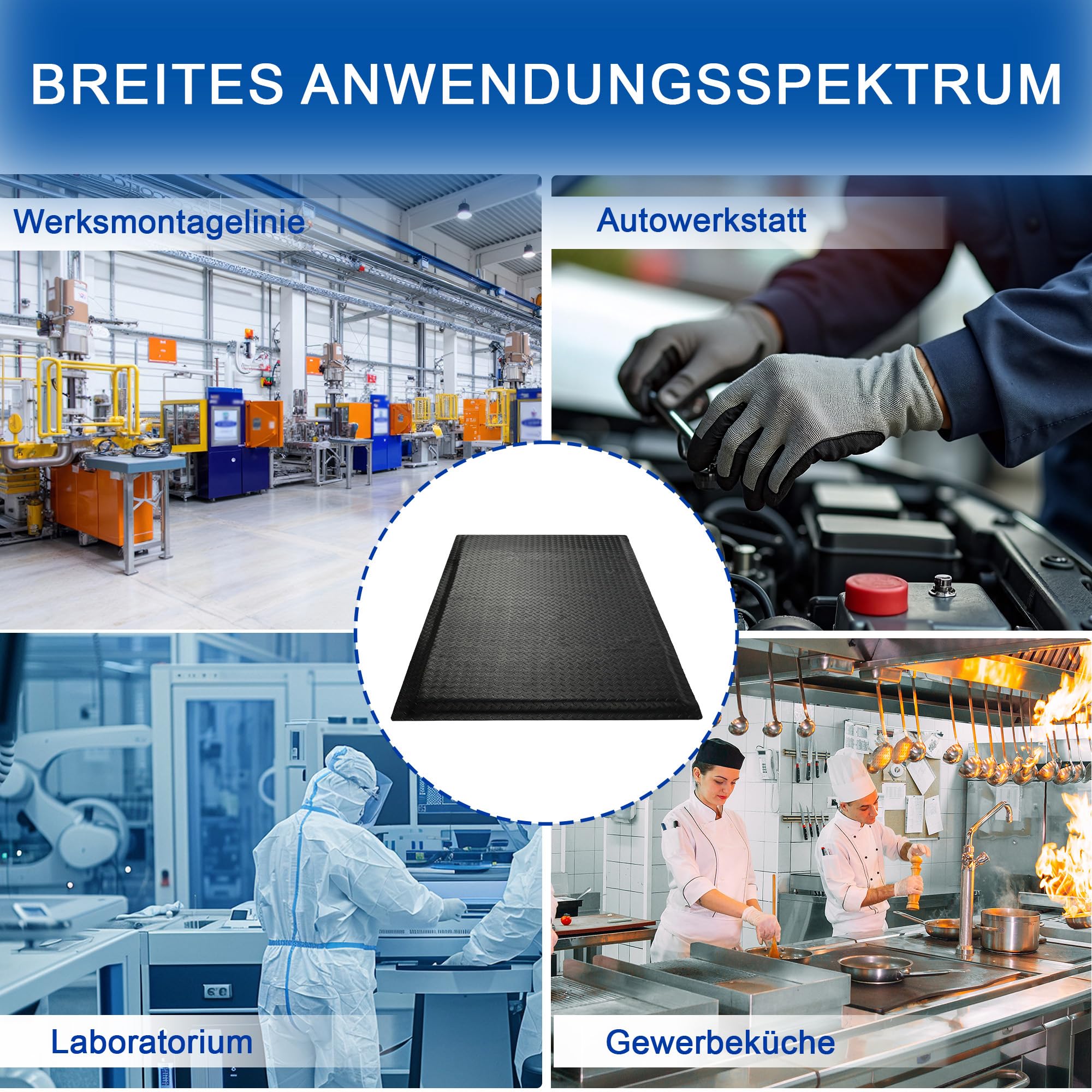 Anti Ermüdungsmatte 92x152cm, Stehmatte Schreibtisch Ergonomische Arbeitsplatzmatte mit Rautenmuster, PVC Anti Fatigue Mat fußmatte für Steharbeitsplätze, Werkstatt, Fließband (Schwarz)