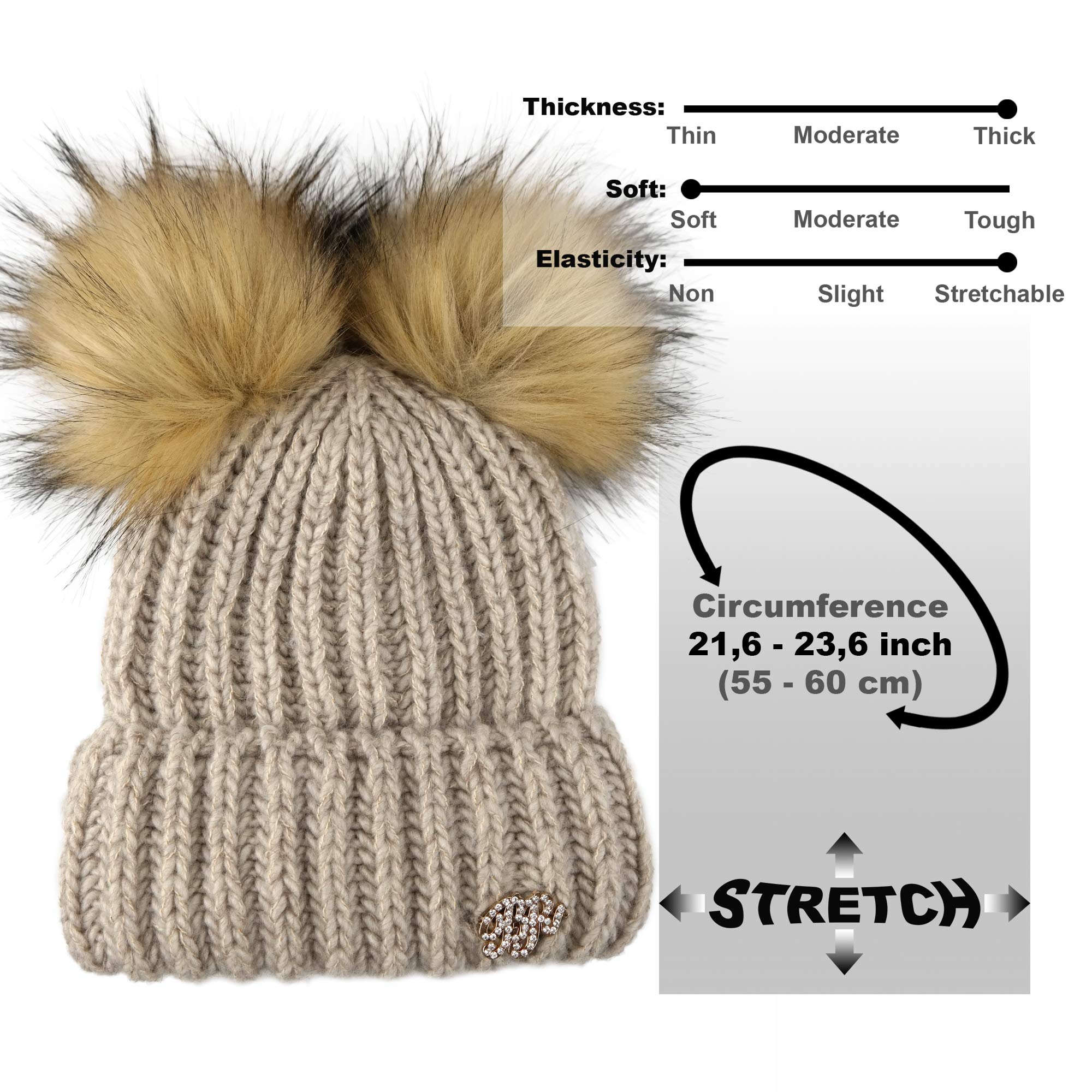 Berretto da donna – 2 pompon lavorato a maglia invernale caldo in pile – berretto da sci in lana con polsino da neve