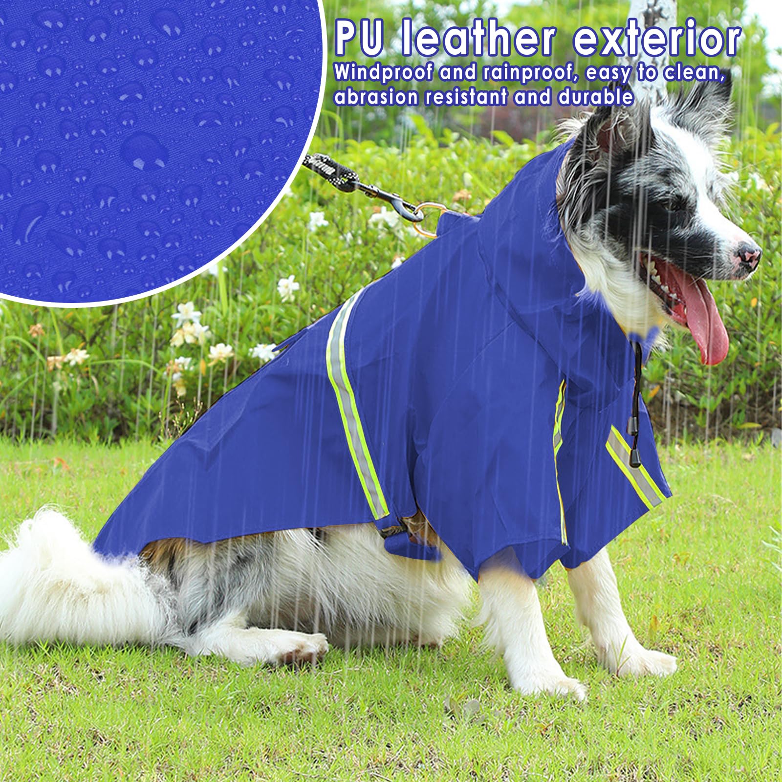 Impermeabile Cani Impermeabile Impermeabile per Cani Impermeabile con Cappuccio Traspirante Impermeabile per Animali Domestici Cuccioli Poncho Antipioggia con Strisce Riflettenti (Blu, 4XL)