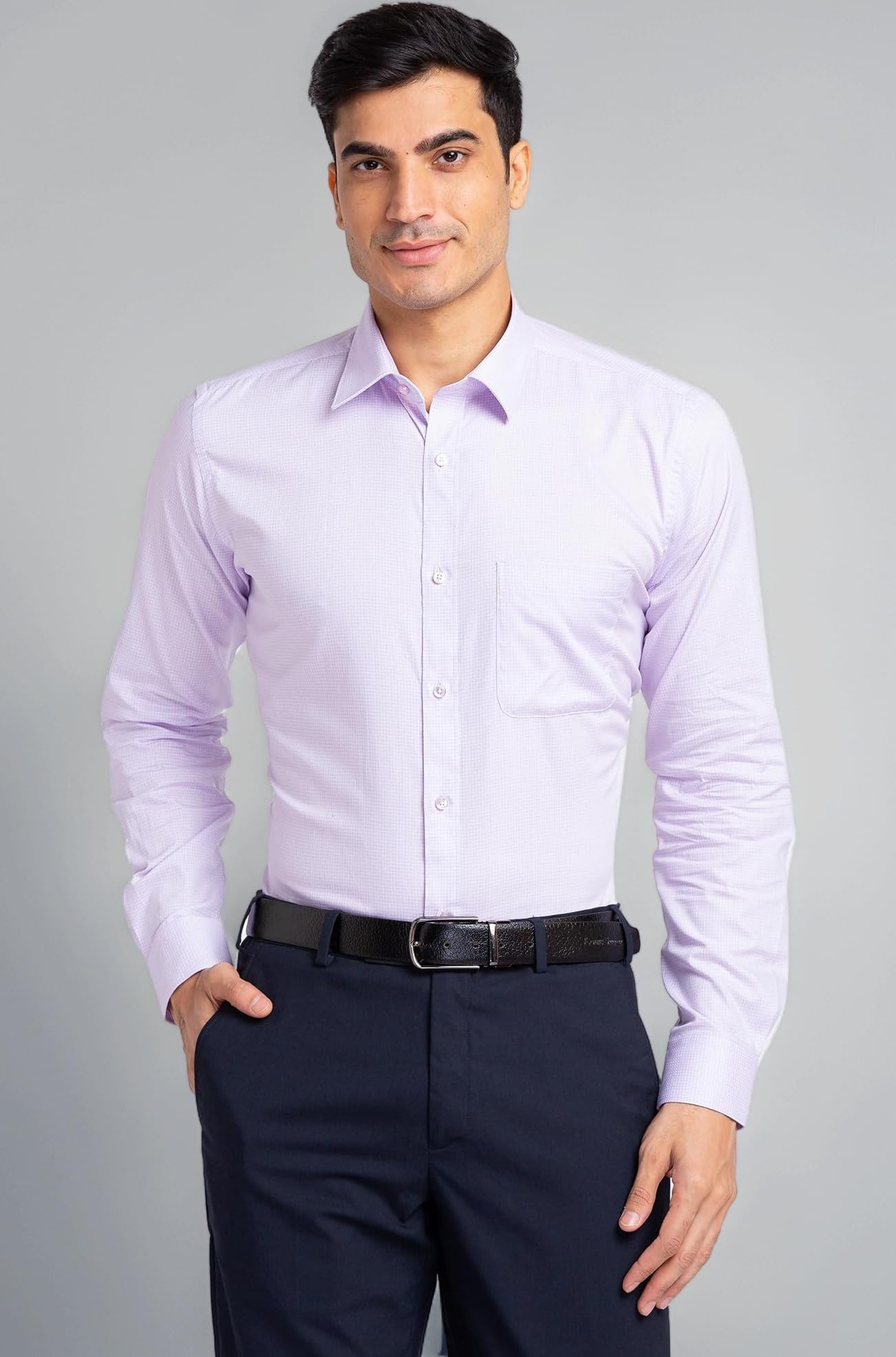 Raymond Men's Pure Cotton Checks Pattern Slim Fit Semi Cutaway Collar Full Sleeve Formal Shirt