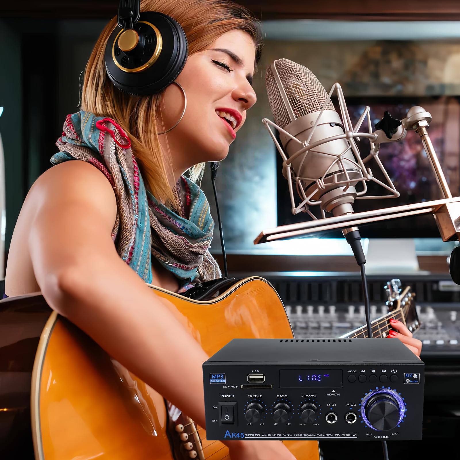 AK45 Amplificatore HiFi Mini Stereo Bluetooth 2.0 Canali 40W X 2 12V/240V Telecomando
