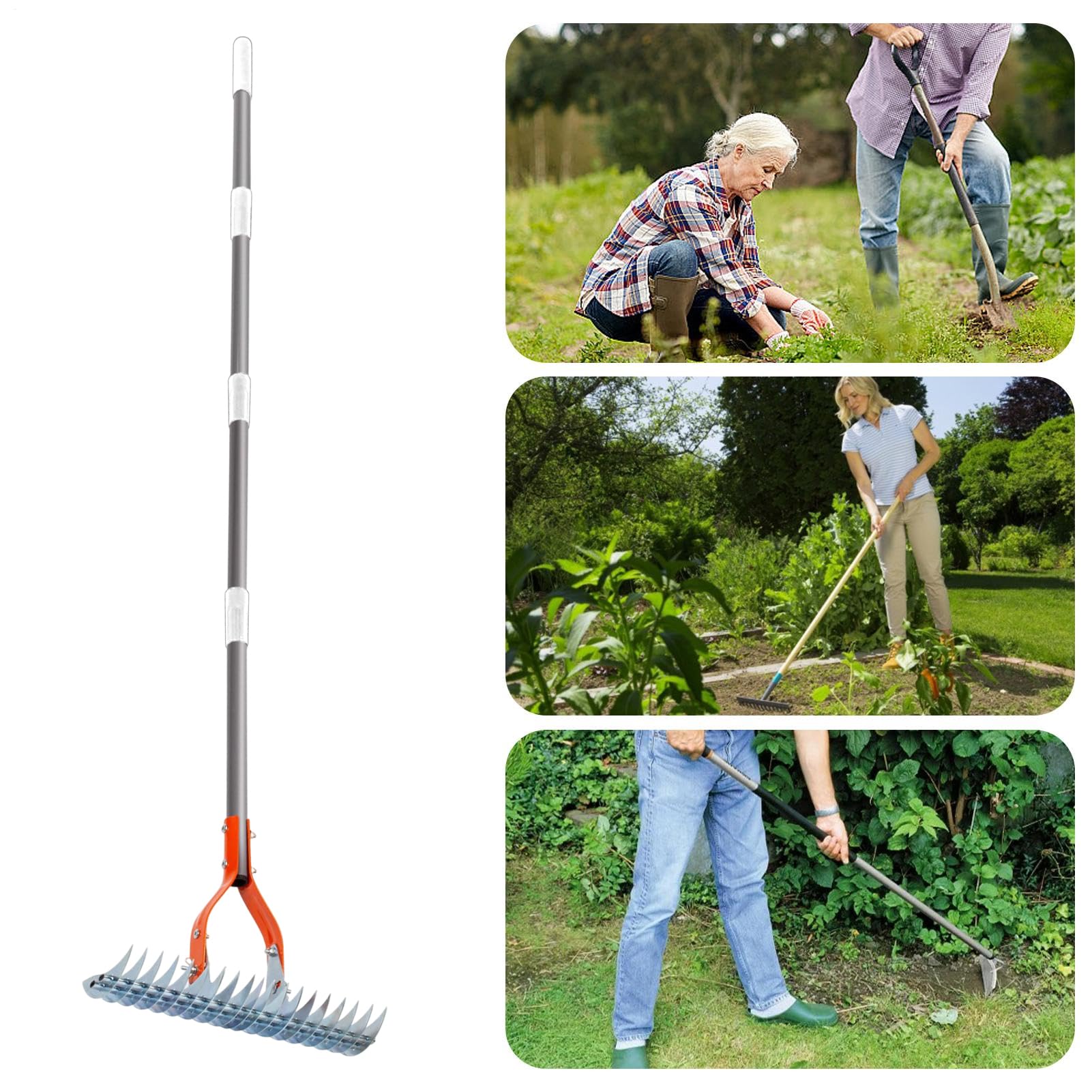 Herramienta de jardín de rastrillo de manos, Rake de paja de metal | Cultivador ergonómico de timón, herramientas de jardinería desmontables p
