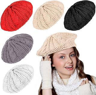 5 Pieces Crochet Tam Hat for Women Crochet Knit Beret Winter Beanie Solid Color Beret Hat One Size Slouchy Beanie