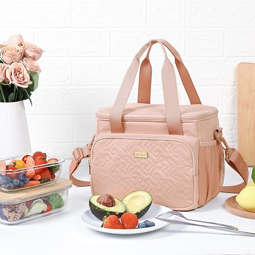 Miniatura 6 de NISHEL Lonchera para mujer con correa para el hombro, bolsa térmica aislada y reutilizable, compartimento térmico a prueba de fugas, soporte para