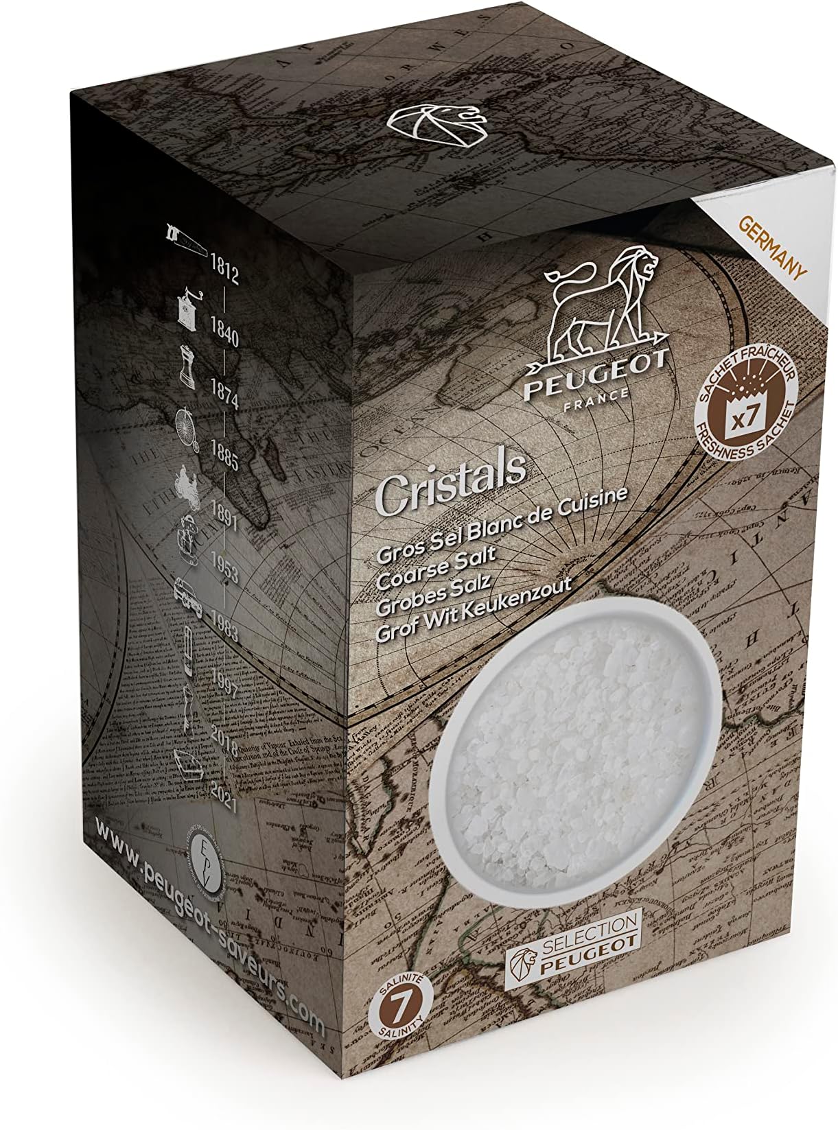 Peugeot - Spice Selection - White Stone Salt - Large Kitchen Salt - Salinity 7 - Original Germany - Innovation Bags Fresh Triple Protection - 7 x 50 g