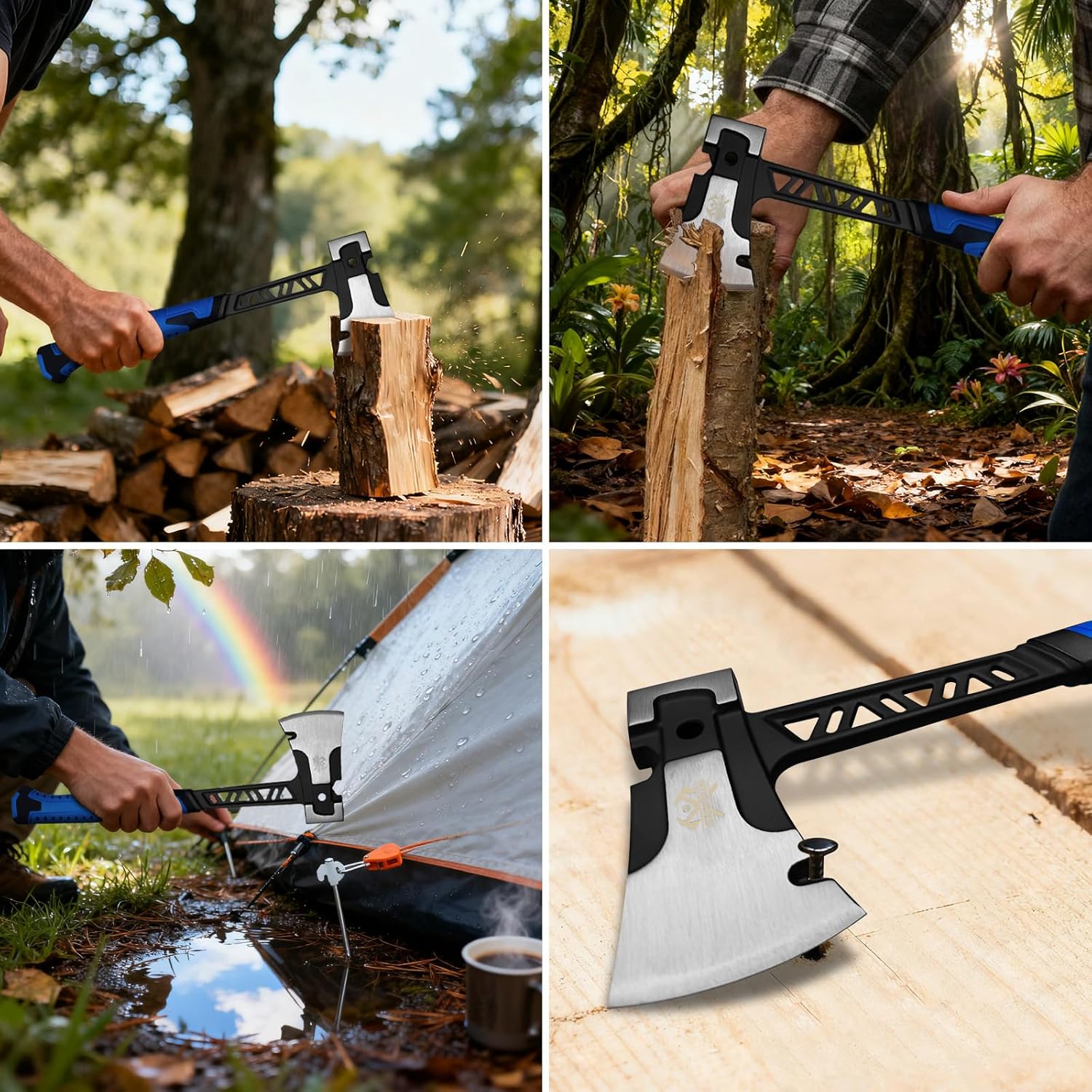 14.7" Hatchet, Full Tang Forged Axe with Shock Reduction Handle and Anti-Slip Grip, Camping Hatchet with Nylon Sheath