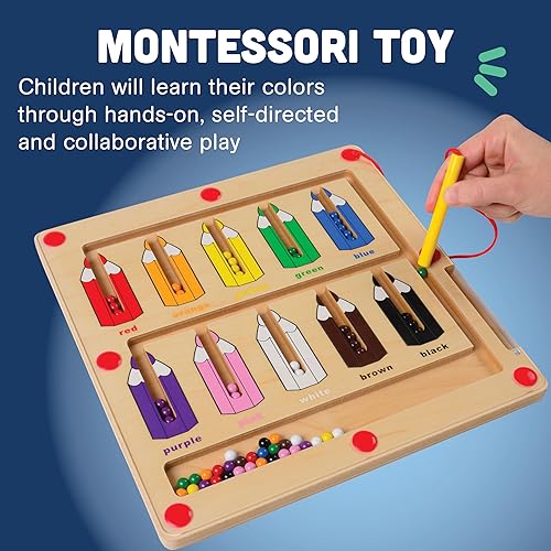 Miniatura 5 de Constructive Playthings Juego de juego de colores con juguetes magnéticos para niños a partir de 3 años, clasificación magnética de color de madera