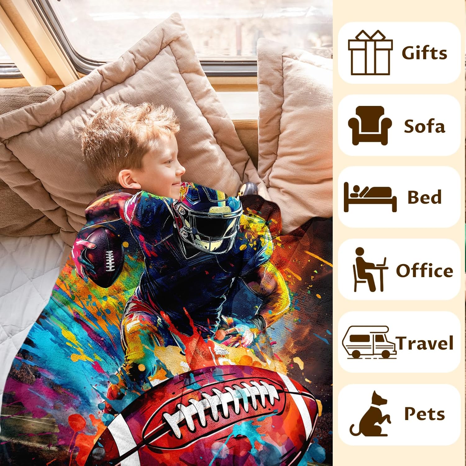 Football Blanket Gifts for Kids Boys, 50x40 Inches Small Soft Fuzzy Warm Football Stuff Throws Flannel Blankets for Sports Team Players Couch Travel Sofa - Image 5
