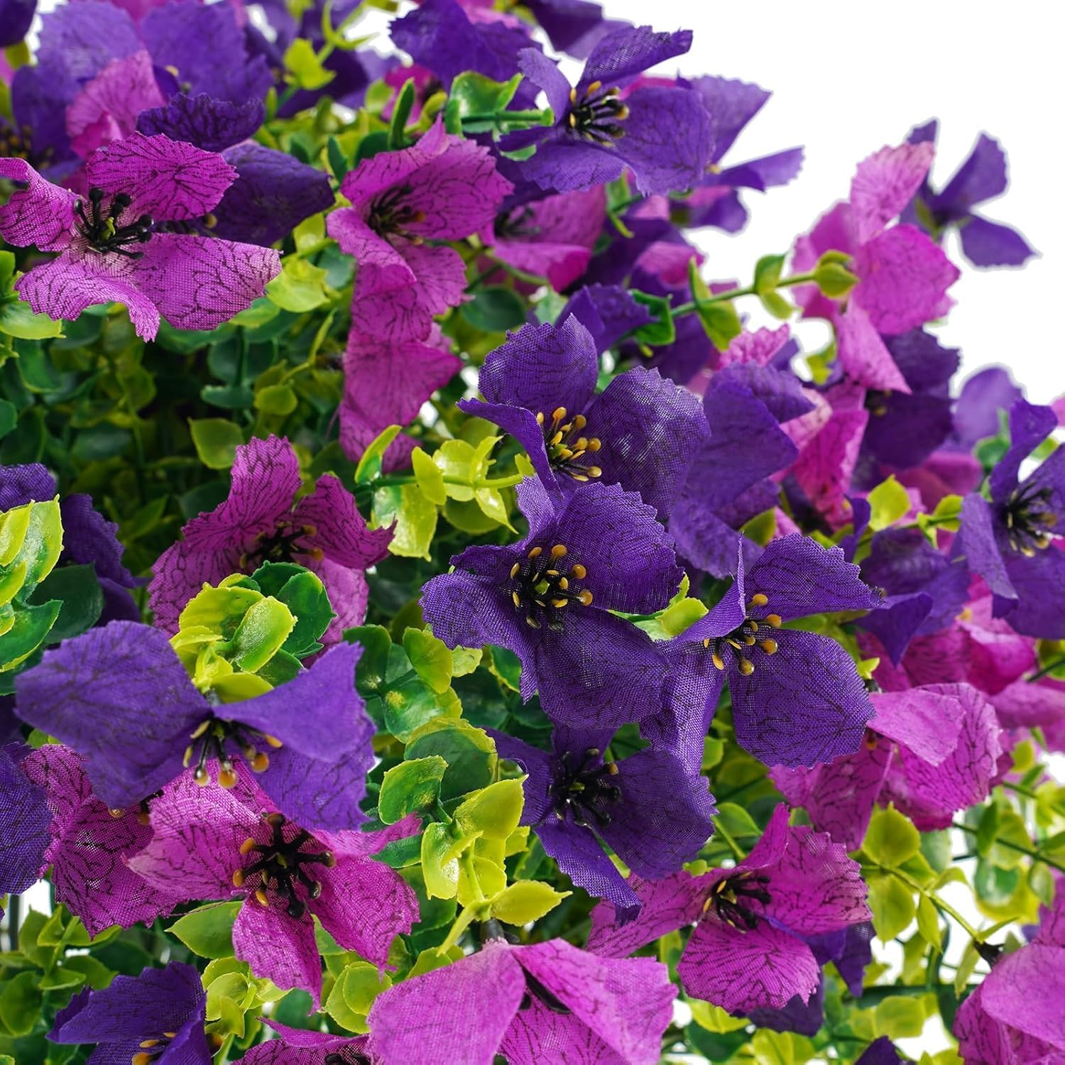 Artificial Faux Plants Flowers Outdoor Spring Summer Decoration, 12 Bundles Fake Silk Colorful Daisy Eucalyptus Realistic UV Resistant for Outside Home Planter Porch Patio Yard Decor (Purple) - Image 7