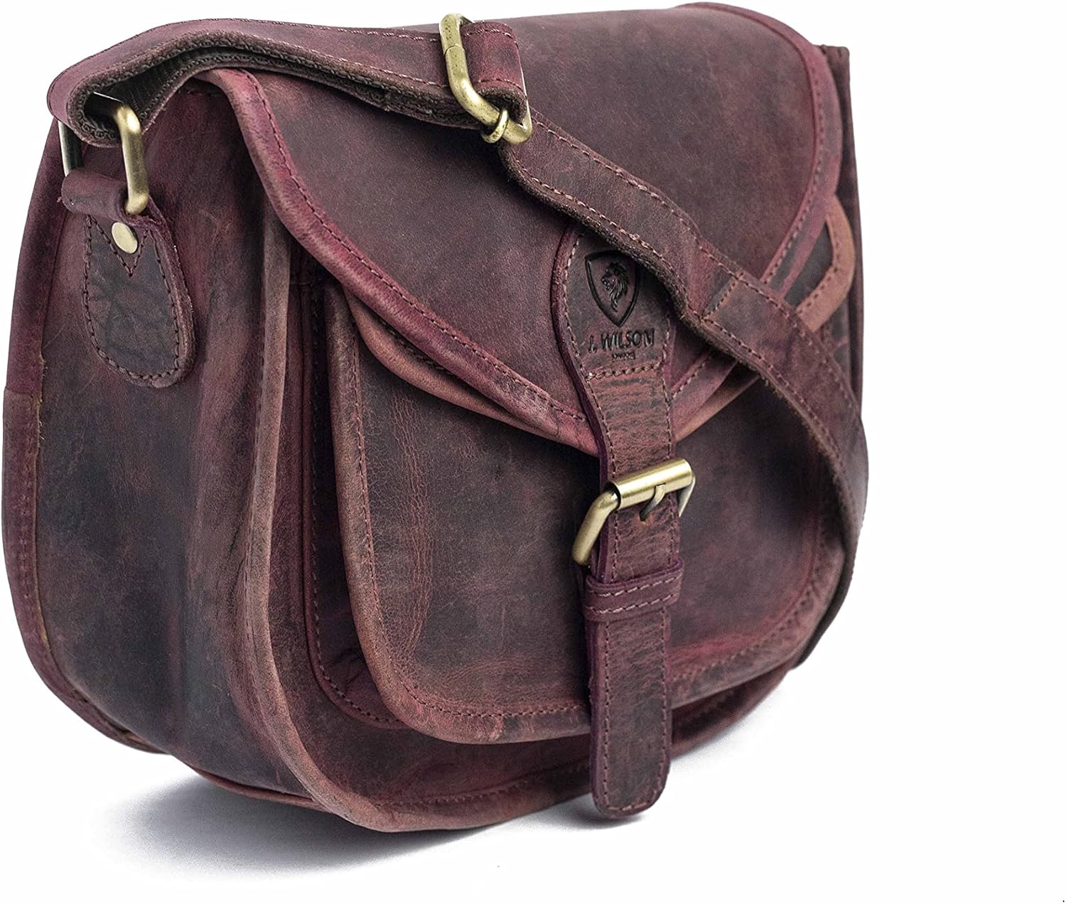 J WILSON London - Designer Genuine Real Distressed Retro Vintage Hunter Leather Handmade Women Ladies Unisex Flapover Gypsy Festival Travel Crossover Shoulder Bag (Distressed Pink) - Image 3