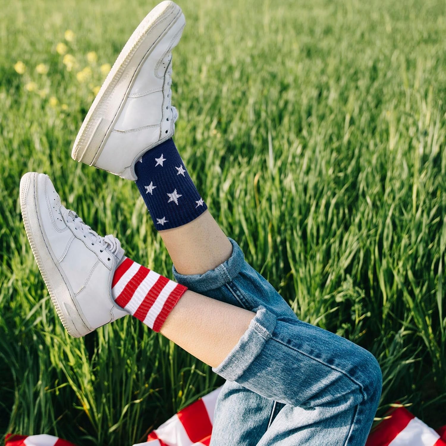 USA Flag Patriotic Socks for Men Women Red White Blue Star Stripe Middle Socks Independence Day 4th of July Gifts - Image 7