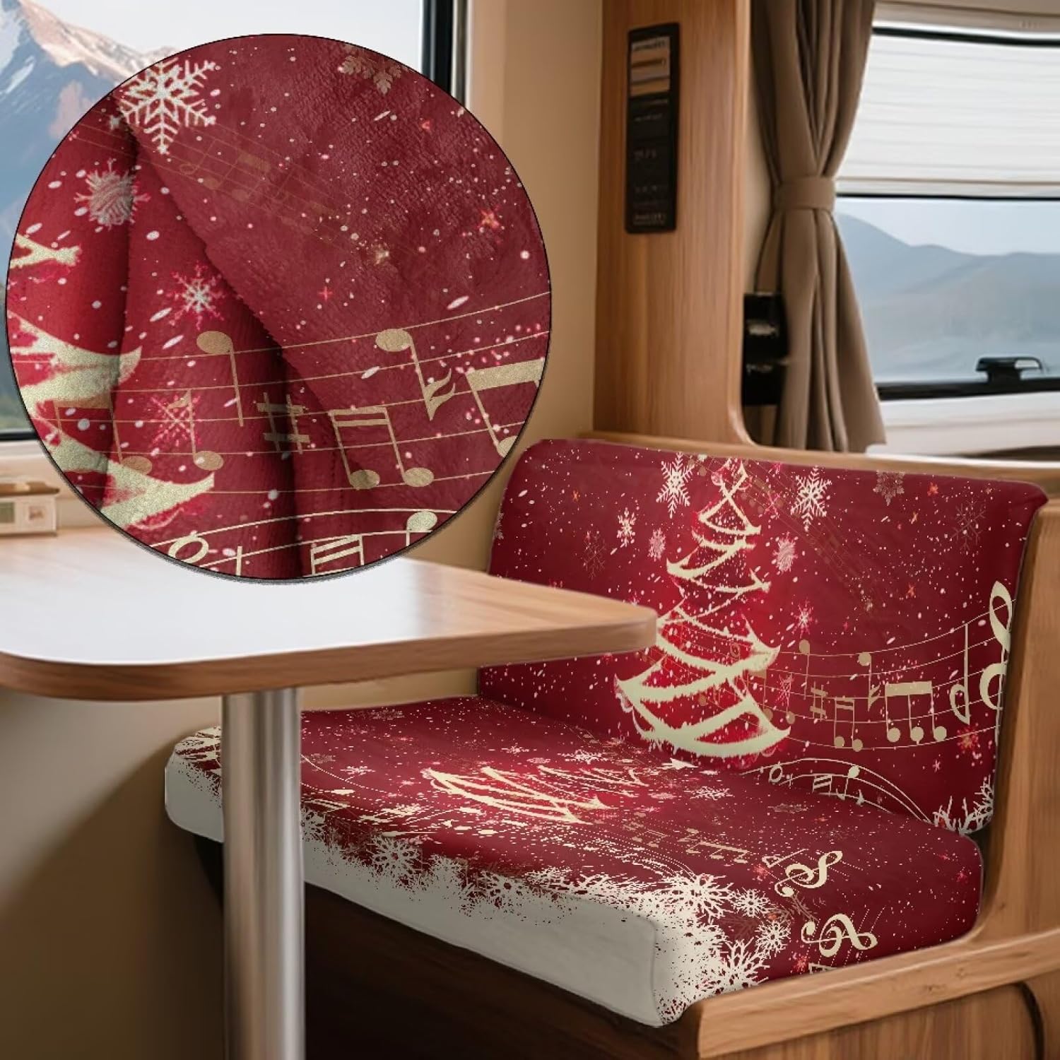 AFPANQZ RV Dinette Cushion Covers with 1 Backrest Cover & 1 Bench Cover, Christmas Tree Star Flannel Camper Seat Slipcover Stretch Sofa Loveseat Chair Protector for RV Camper Car