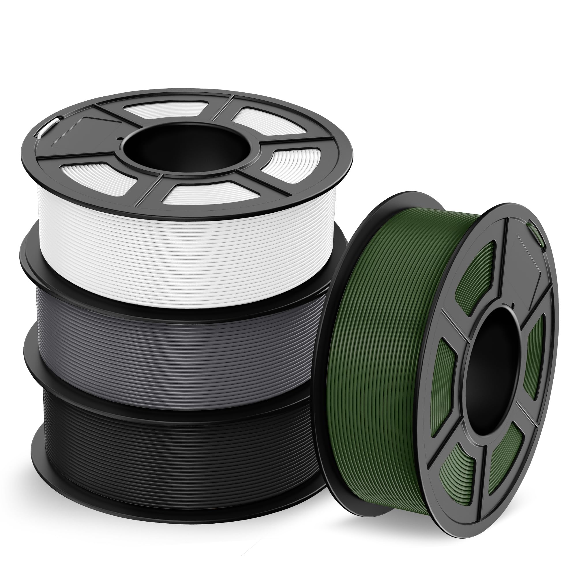 tecbears high speed pla plus filament 175mm high toughness 3d printer filament high flowable rapid pla for fast printing up to 600mms 4 pack 1kg spool blackwhitegreyolive green