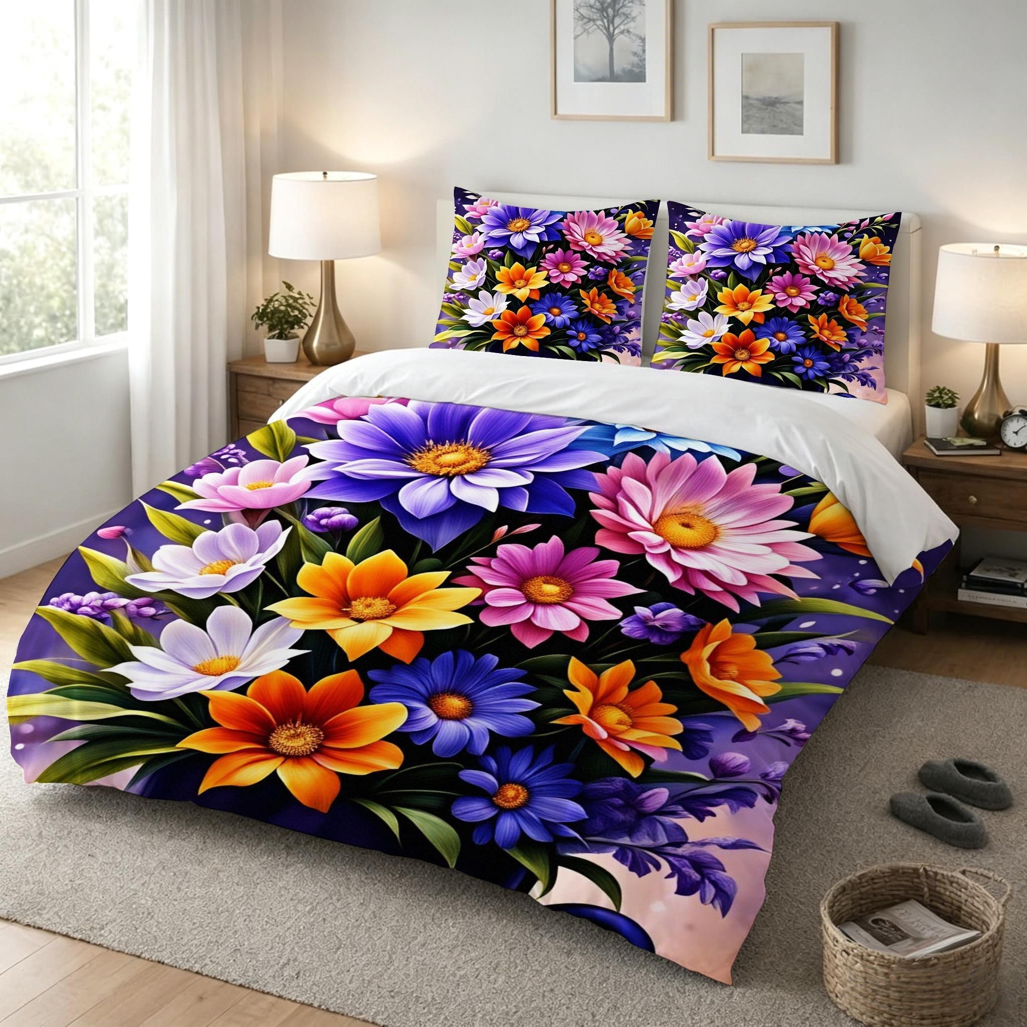 Copripiumino Matrimoniale Fiore Viola 260x240, ZW672 | Traspiranti Durevoli Microfibra, per Tutta la Famiglia, Matrimoniale, per Tutte le Stagioni, con 2 Federe 50x80 cm