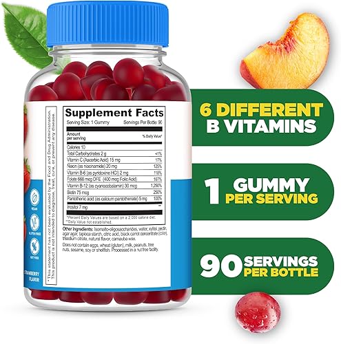 Miniatura 2 de Lifeable Gomitas de complejo de vitamina B sin azúcar | Complejo B con vitamina C | Vitaminas del complejo VIT B de gran sabor | Apoyo de energía y