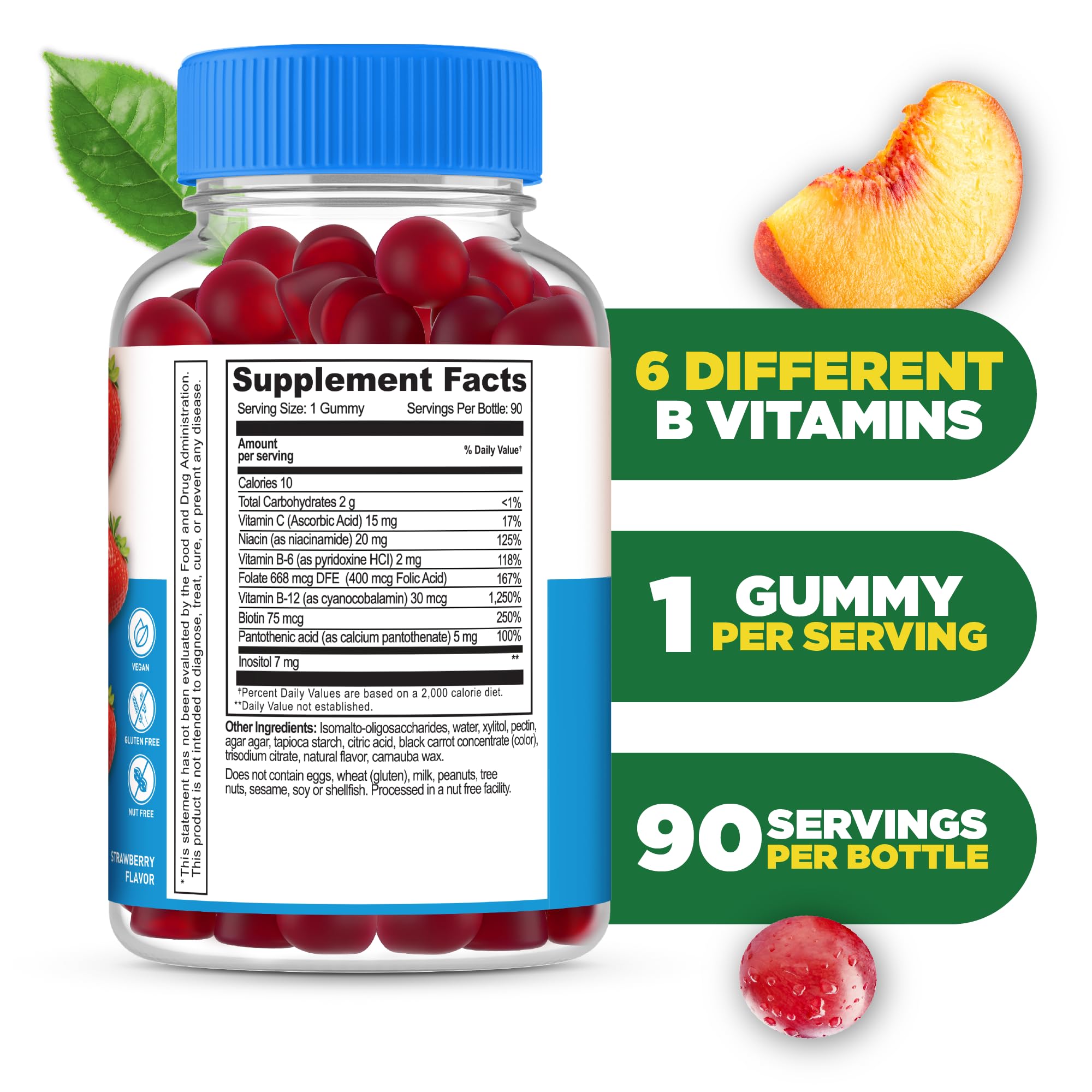Lifeable Sugar Free Vitamin B Complex Gummies + Vitamin C, Vegan, 90 Count — Amazon image 2