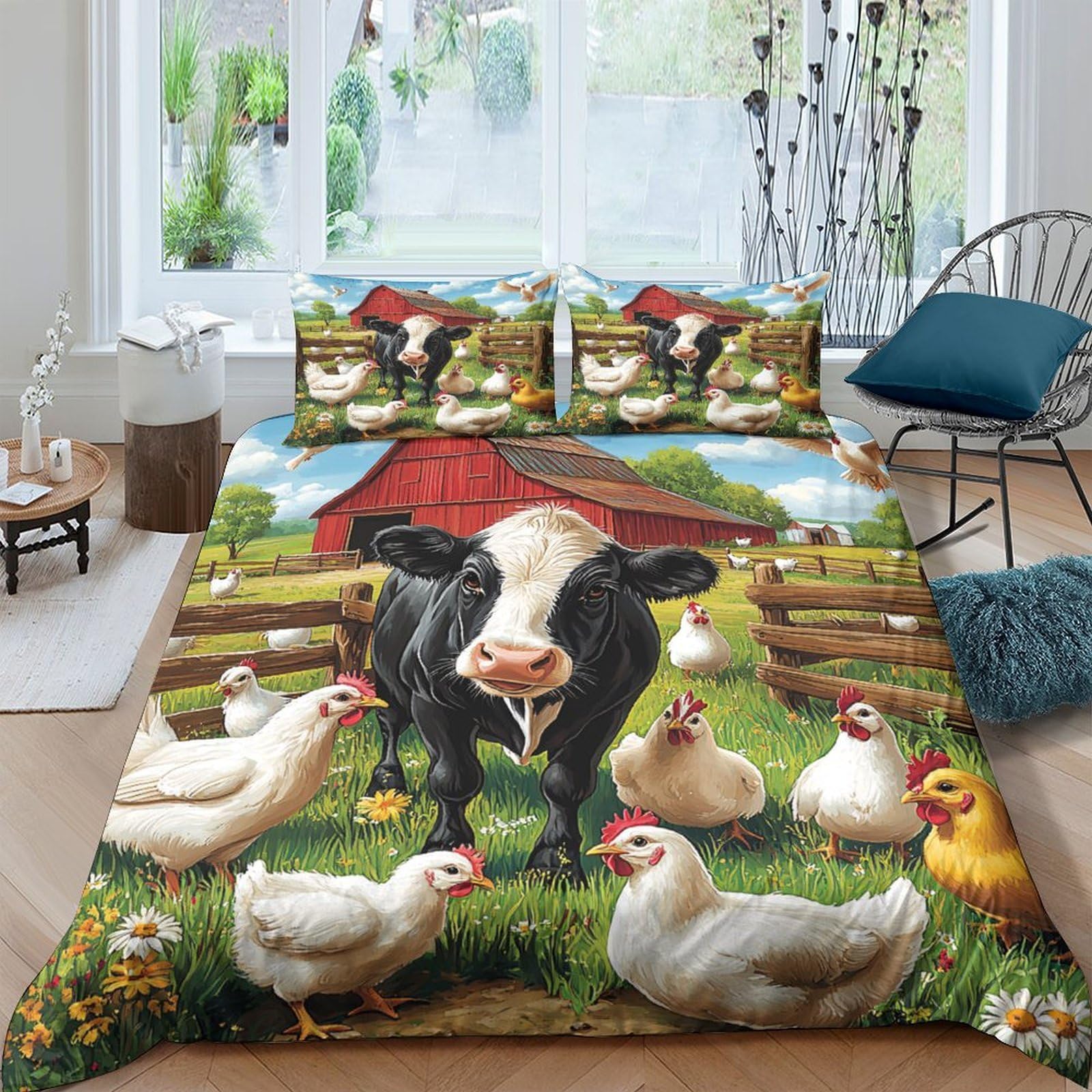 Ctjqhvkz Style-9 3D Printed Farm Animal Fitted Sheet Microfiber Soft Country Barn Bed Cover For Bedroom Dorm Decorative Mattress Protection Single（135X200cm）