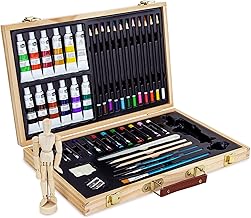 Artina Kit Peinture Coffret Peinture Leonardo - Set Peinture 45 pièces – Peinture Acrylique, Crayons de Couleur, Pastels à l’Huile, pinceaux, spatule