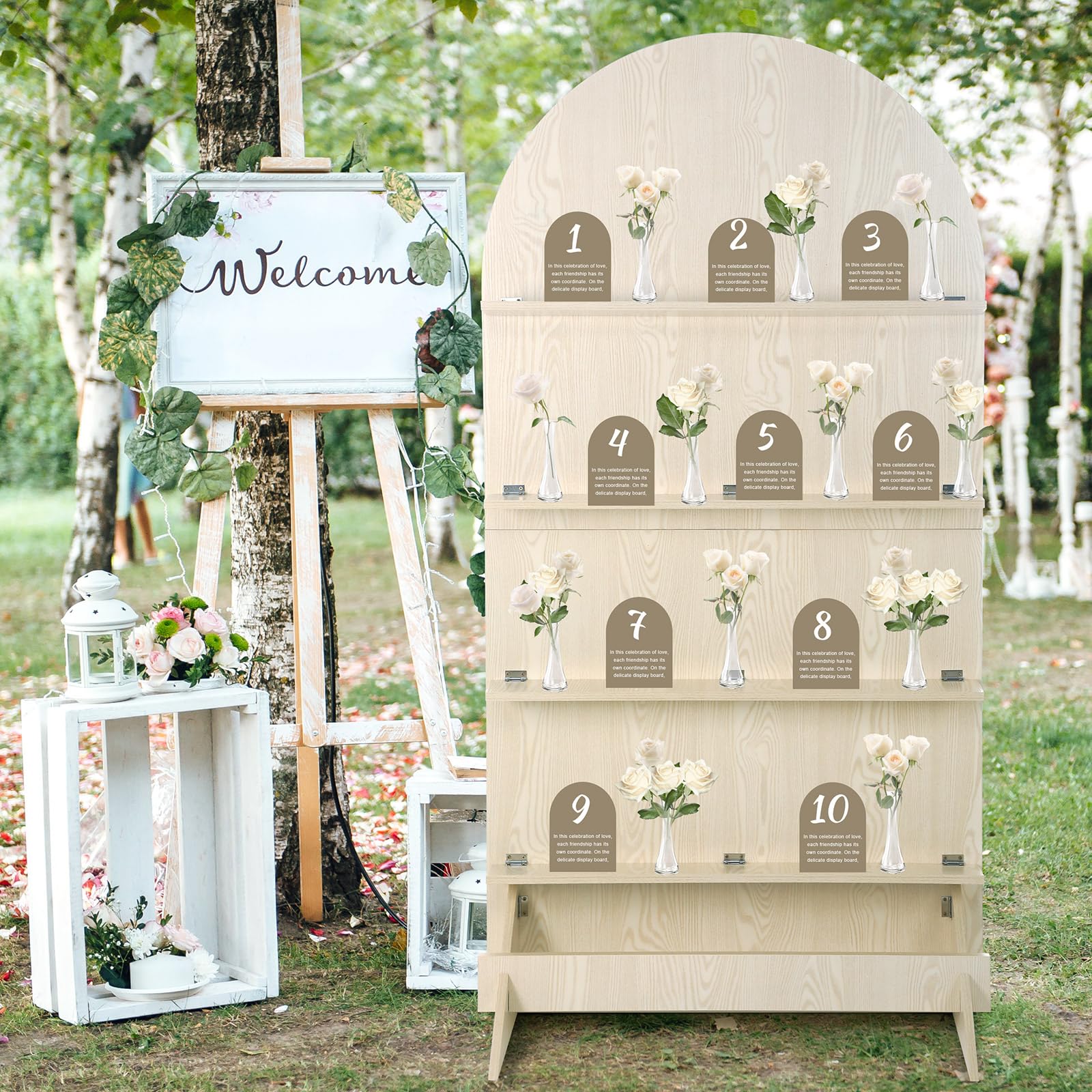 Photo 1 of ***FOR PARTS ONLY/ BROKEN & MISSING ASSEMBLY HARDWARE*** LOYIM 5.9 ft Wooden Arch Party Display 4 Tier Champagne Wall Foldable Treat Wall Display Backdrop Wedding Drink Shelves for Wedding Birthday Event Party Decor (Wood)