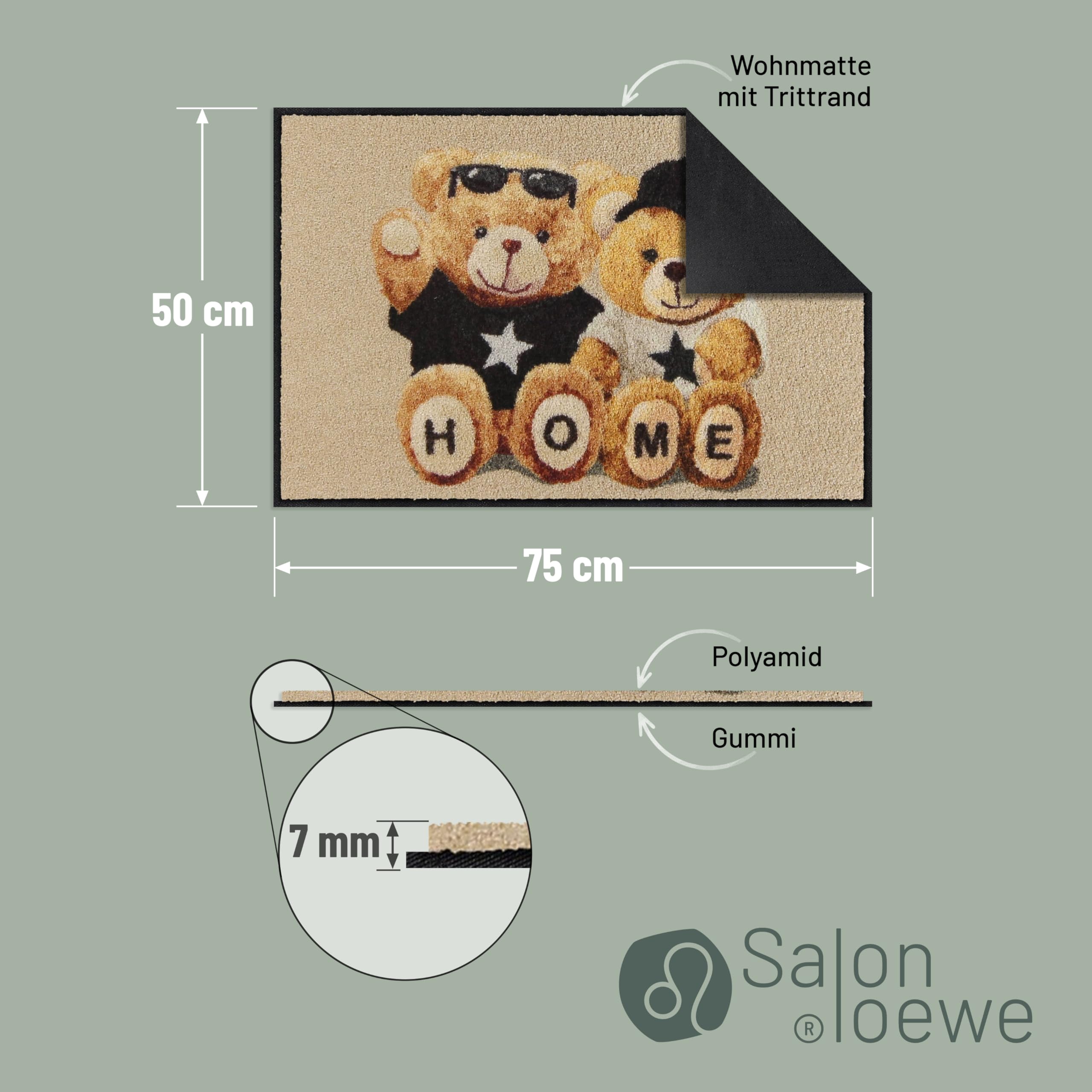 Salonloewe Fussmatte Home Teddys I Schmutzfangmatte & Fußabtreter für Innen 50 x 75 cm