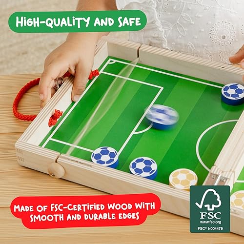 Miniatura 5 de Nene Toys Sling Goal, juego de disco de madera para niños y adultos, juego de mesa familiar de ritmo rápido para niños de 4 años en adelante, juego