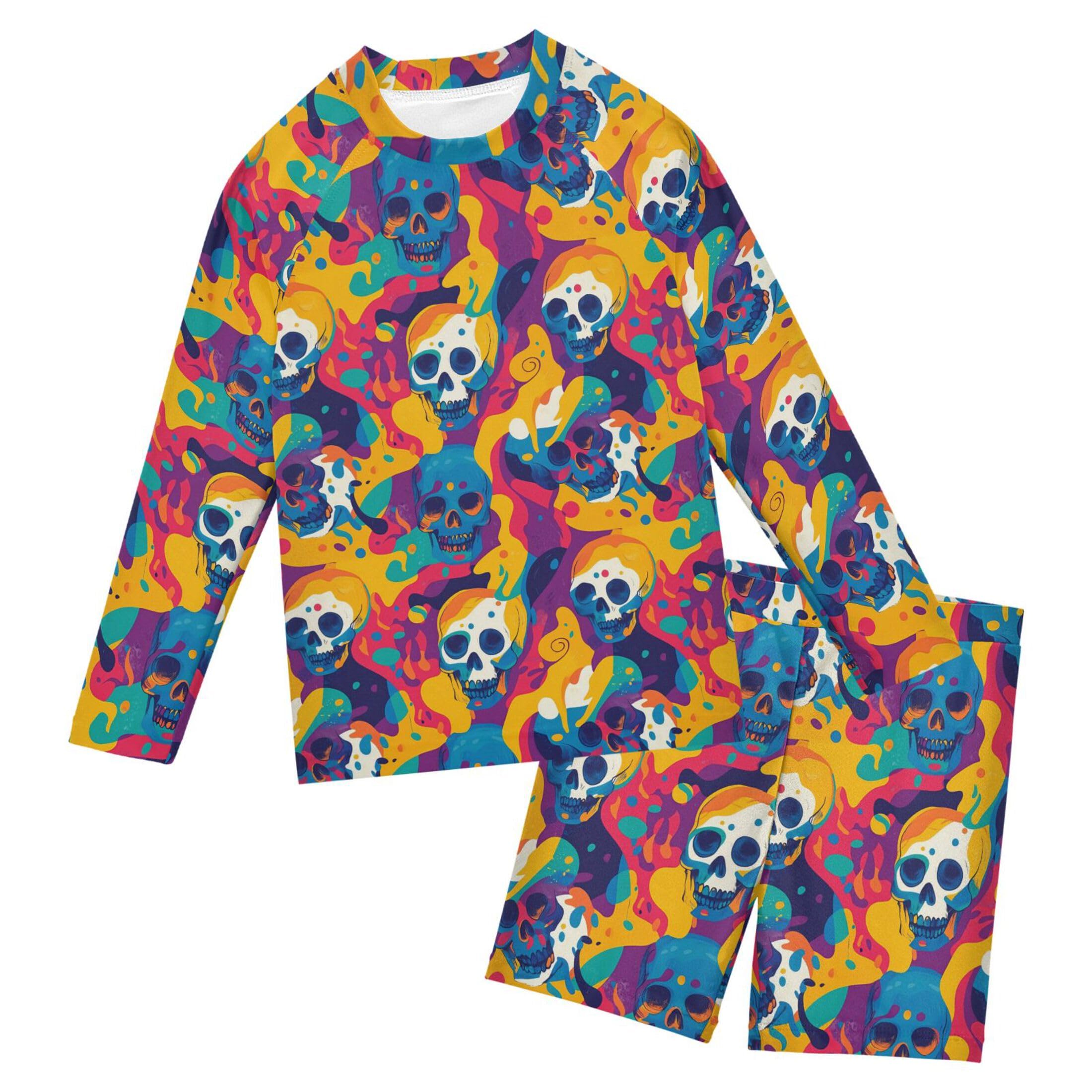 Skull Toddlers and Baby Boys' Swimsuit Trunk and Rashguard Set B0404362