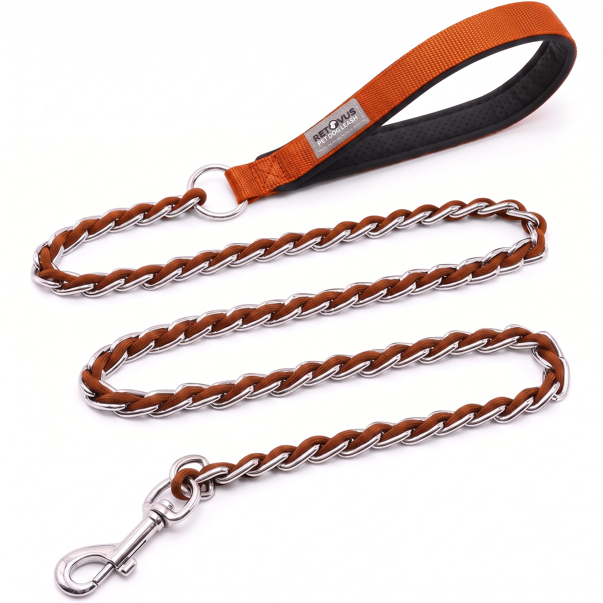 S-ETOVUS-Chain Dog Leash, Bite-Proof Metal Leash, with Padded Handle
