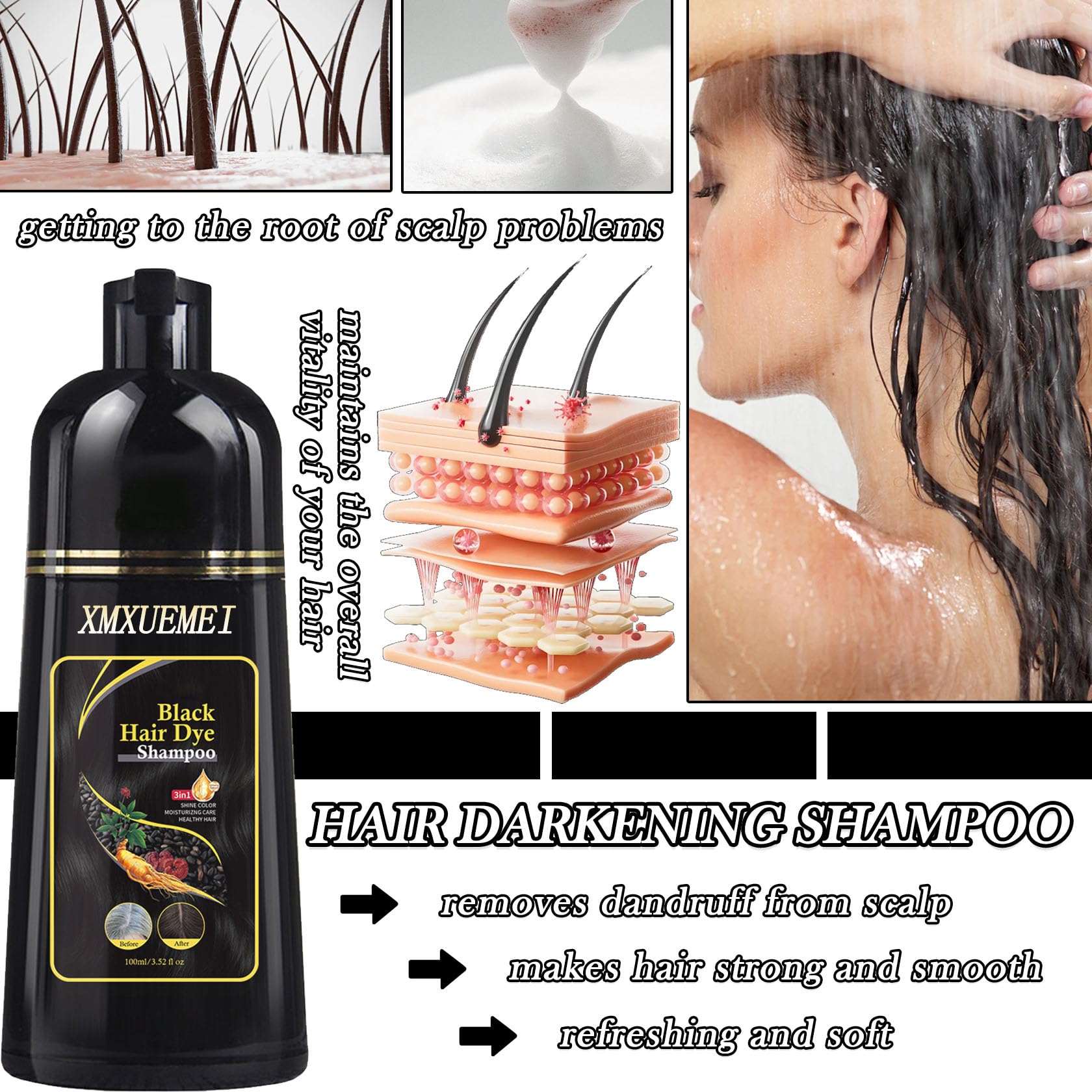Amazon.com : XMXueMei Black Hair Dye Shampoo 3 in 1 for Women