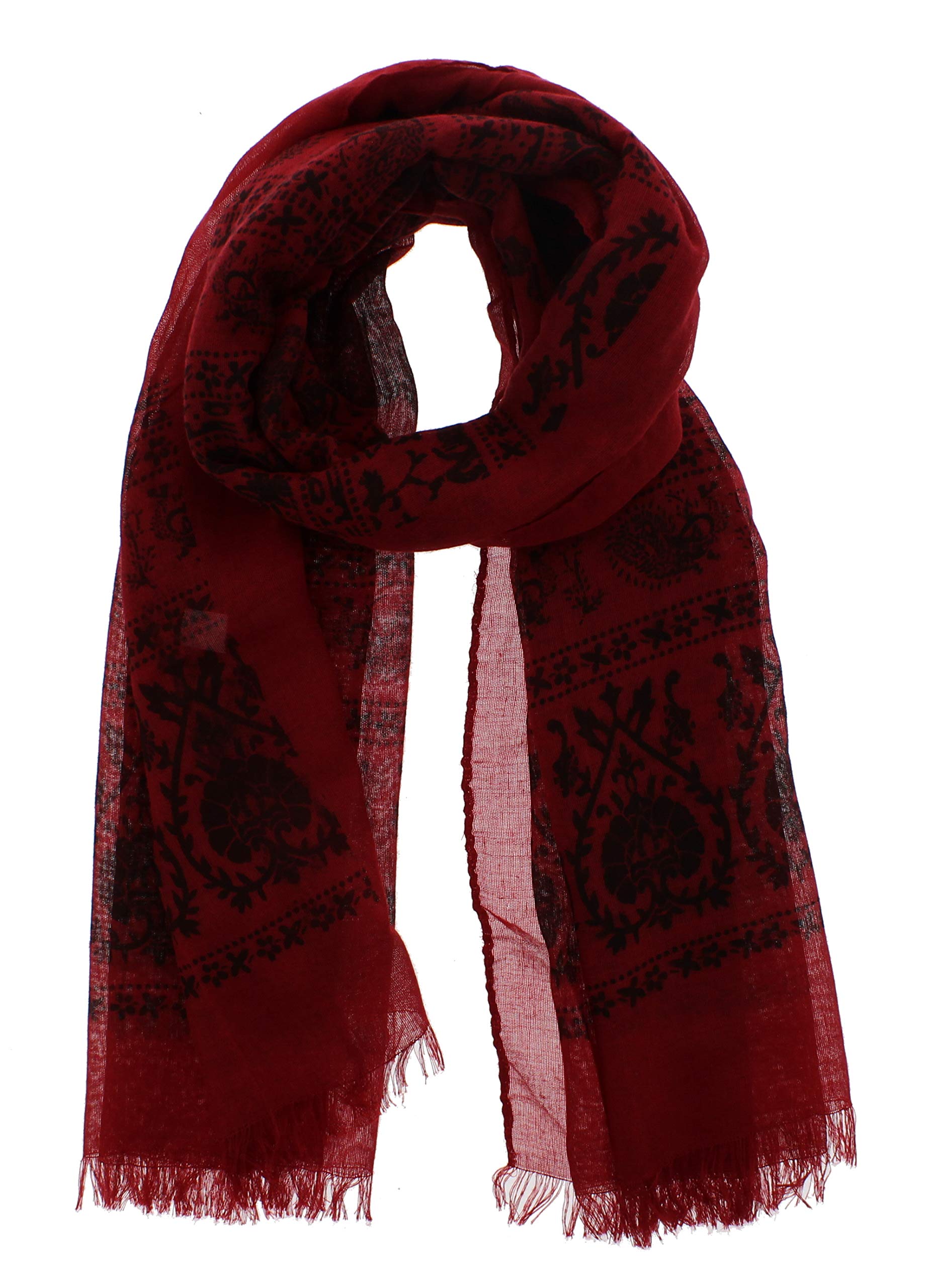 Zac's Alter Ego Women's Dark Red Long Lightweight Elephant & Paisley Print Scarf