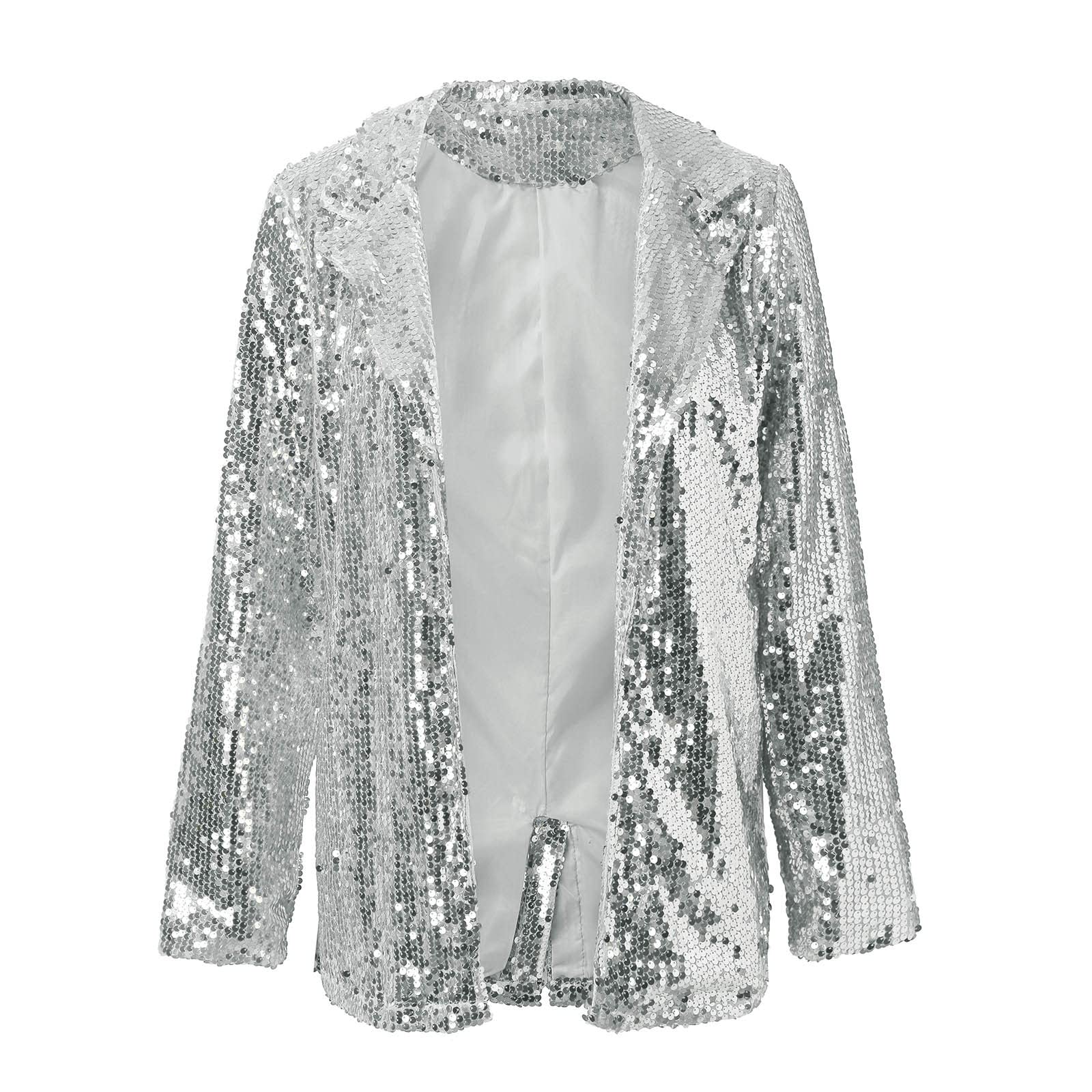 Générique Femmes Veste Paillettes Sequin Casual Manches Longues Glitter Party Brillant Manteau Survêtement
