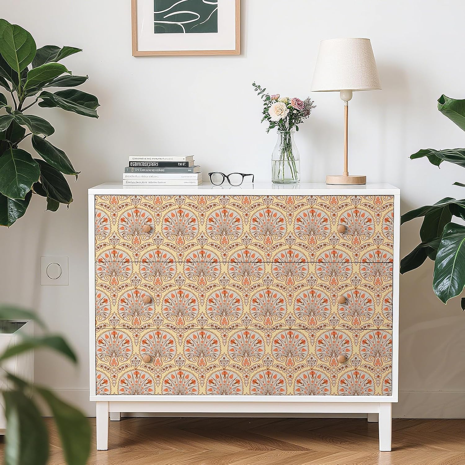 Geometric Wallpaper Peel and Stick Boho Wallpaper for Bedroom Accent Wall Geometric Contact Paper for Cabinets and Drawers Bohemia 17.5x118 Inch Renter Friendly Wallpapers Removable, Yellow