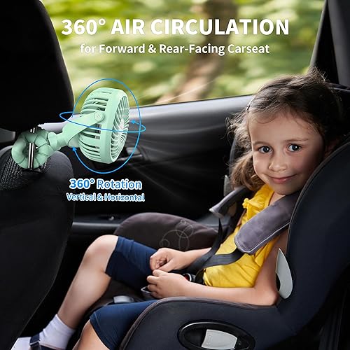 Miniatura 40 de AMACOOL Ventilador de cochecito flexible con 3 velocidades y ventiladores personales giratorios de mano para asiento de automóvil, cuna, bicicleta,