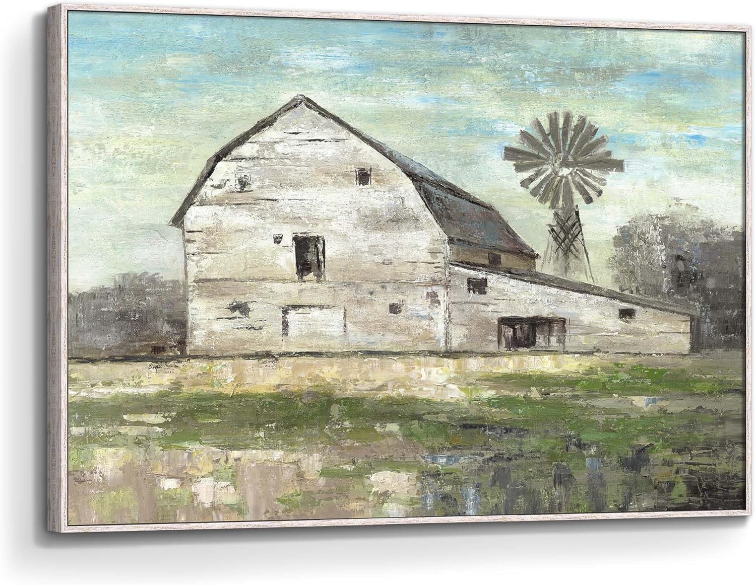 arttitue Barn Canvas Wall Art Painting: Farm Scene Picture Hand Painted Rustic Country Landscape Print Rural Meadow Artwork for Farmhouse Bedroom Living Room Decor (24x16 inch)