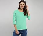 PINACOLADA Green Women Round Neck Quarter Sleeve T-Shirt Dare to Be Different