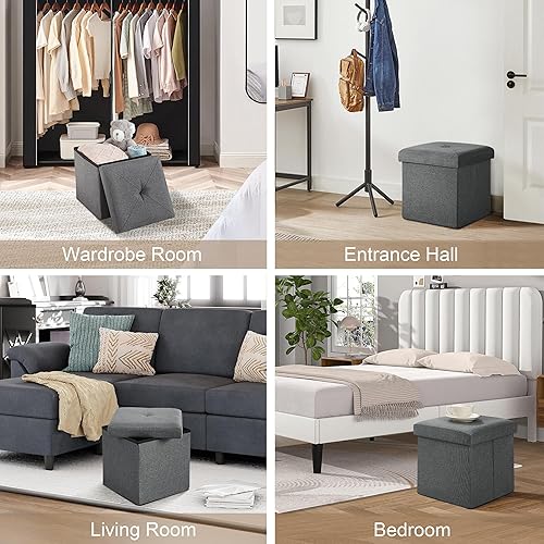 Vista 43 de VECELO Otomana de almacenamiento, reposapiés plegables de 11.8 pulgadas, taburete multiusos para reposapiés, otomanas plegables de tela de lino