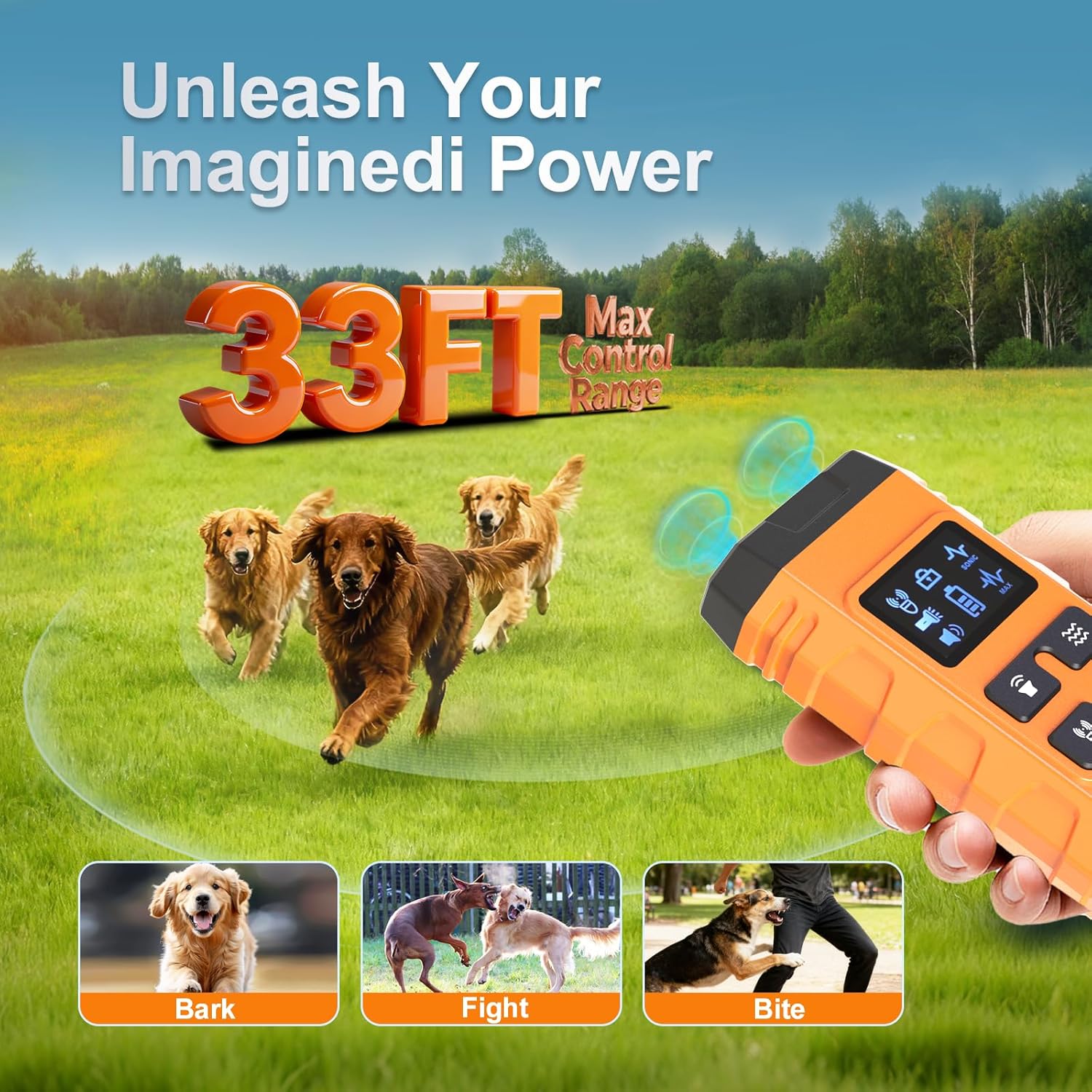 Dog Bark Deterrent Device,Anti Barking Device for Dogs, Ultrasound Dog Bark Deterrent,Best Anti-Barking Device, 4 Modes & LED Light & LCD Screen Portable Indoor & Outdoor(Orange)