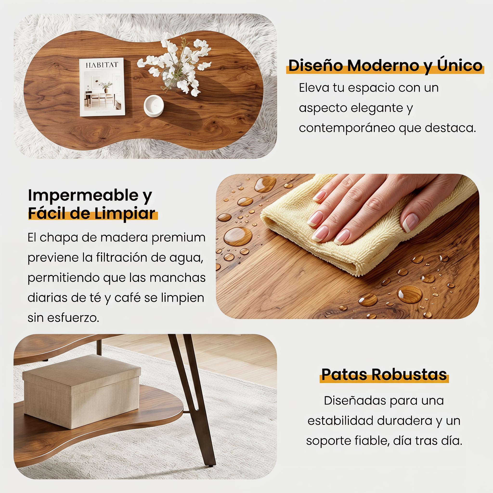 Manora Mesa de Centro Moderno, Mesa de Salón Industrial Ovalada con Almacenamiento, Mesa Baja Salón para Salón, Dormitorio y Oficina (Dos Plantas)