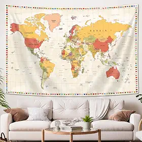 Mapa-múndi Tapeçaria Mapa do Mundo Tapeçaria Educacional para Crianças, Decoração de Parede de Mapas para Sala de Aula, Quarto, Sala de Estar, Dormitório, Decoração de Casa 152 cm