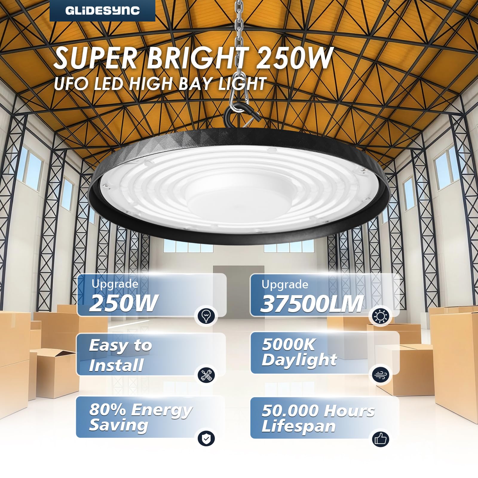 20 Pack UFO LED High Bay Lights 250W 37 500LM Super Bright 5000K IP65 Waterproof High Bay Led — view 2
