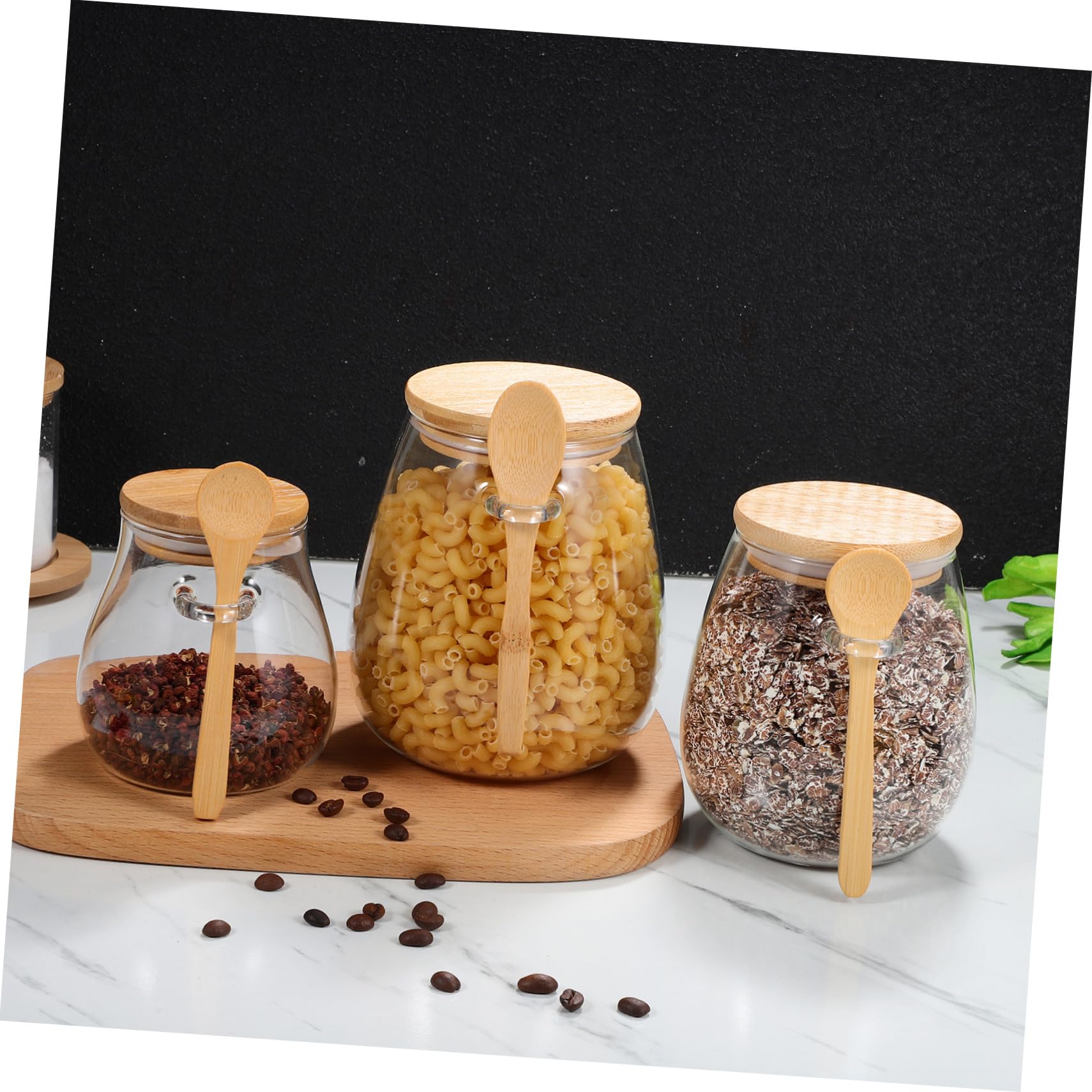 3 Stück Teiliges Glas Vorratsgläser mit Holzdeckel und Löffel Luftdichte Aufbewahrungsgläser für Tee Overnight Oats und Getreide Verschiedene Klare Sicht Frischebewahrend