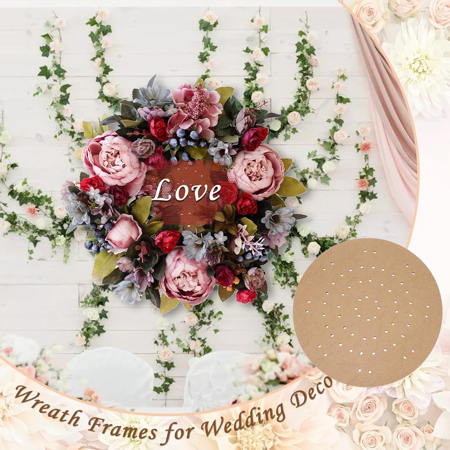 9 PCS 10 Inch Wreath Boards with Holes, Wood Board Forms with 100 Nylon Ties, DIY Round Frame Decorative Flower Boards Wreath Making Supplies for Wedding, Christmas, Home Decor