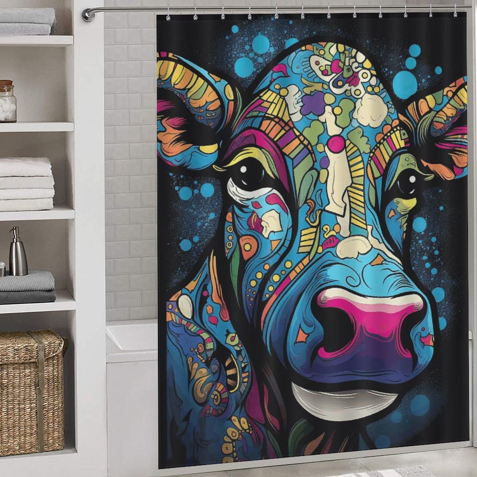 Rideau de douche psychédélique motif vache : imperméable et lavable