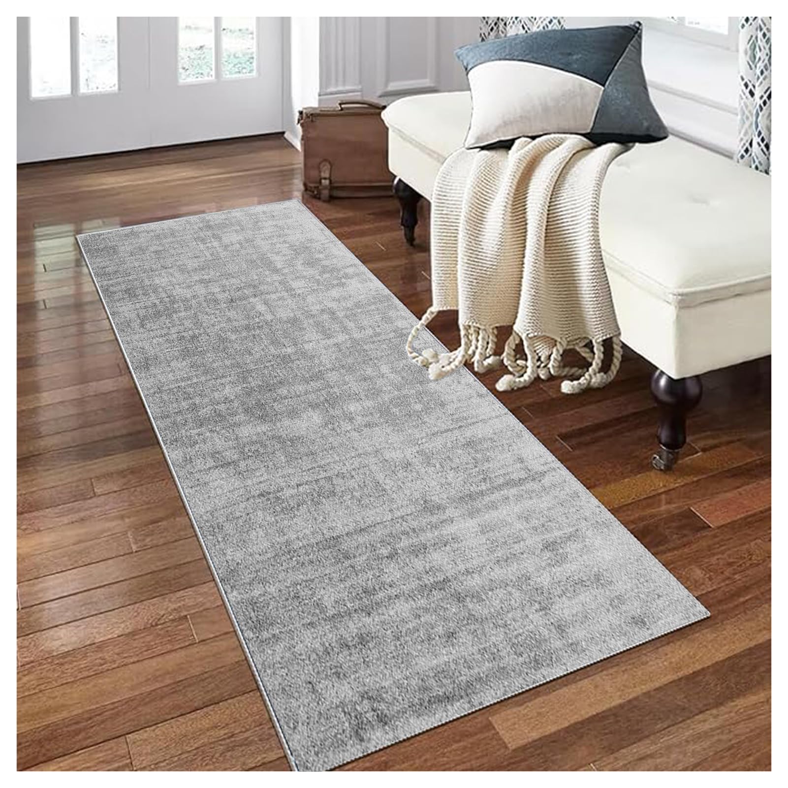 Alfombra Larga Pasillo 100x120cm -Gris claro Diseño Abstracto Moderno | Pelo Corto Antideslizante | Alfombra por Metros para Interior (Salón/Habitación) - Fácil Limpieza + Decoración Contemporánea