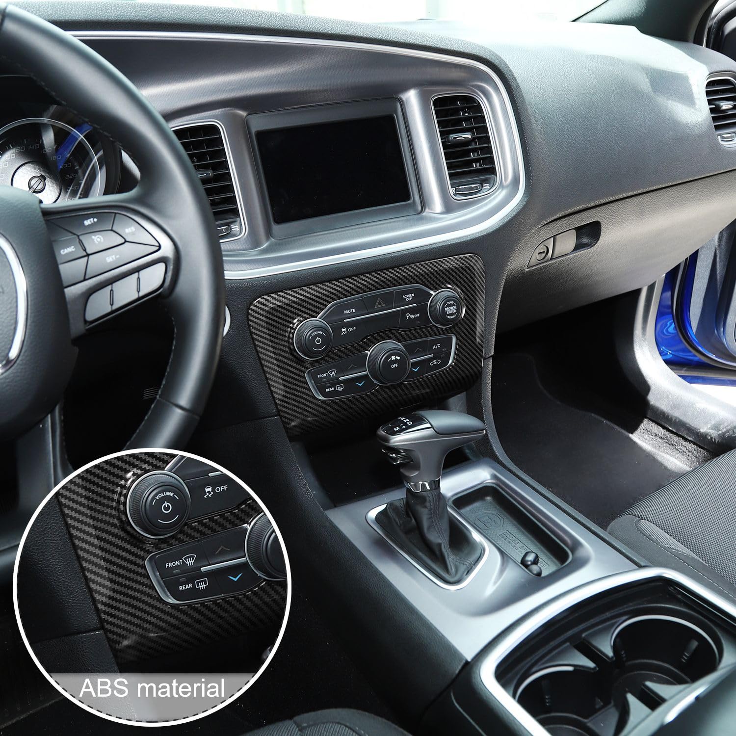 JeCar Interior Trim Air Conditioning Switch Panel Cover for Dodge Charger 2015-2020, Carbon Fiber Texture