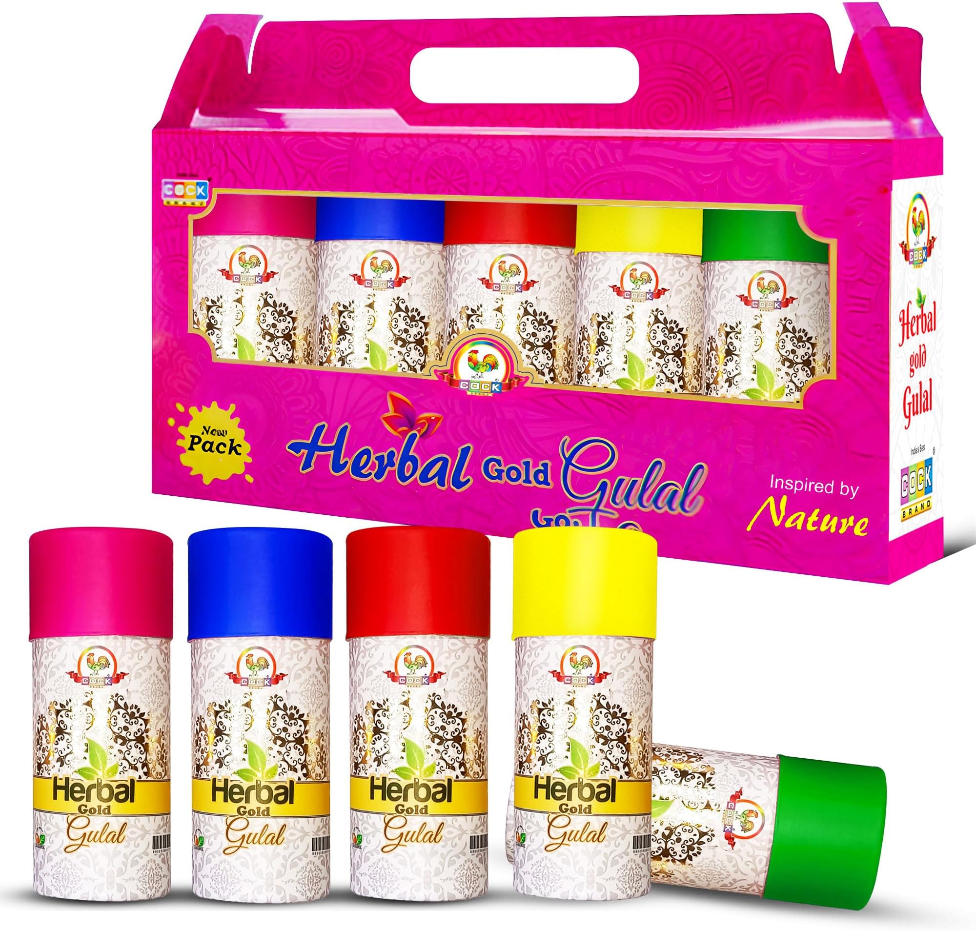 COCK BRAND Organic Holi Gulal Colour - Multicolour | Herbal Gold Gulal | Corn...