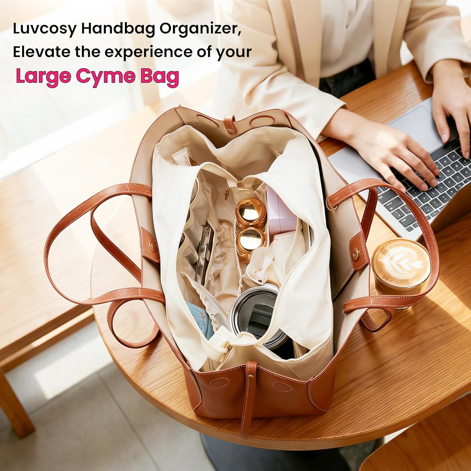 LUVCOSY Purse Organizer Insert - Perfect Fit Large Cyme Bags, Handbag Organizer, Waterproof Durable Nylon Material, Elegant Bag Insert (For Large Cyme Bags)