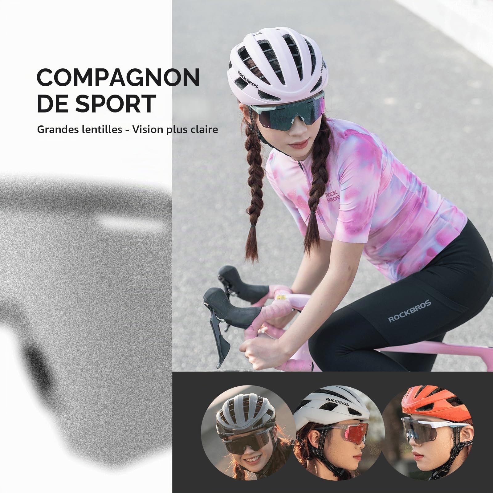 ROCKBROS Lunettes de Soleil Cyclisme Photochromiques Homme Femme, Lunettes Vélo Route VTT Cadre TR90, Lunettes de Sport de Plein Air Protection UV400 pour Course Running Conduite Pêche