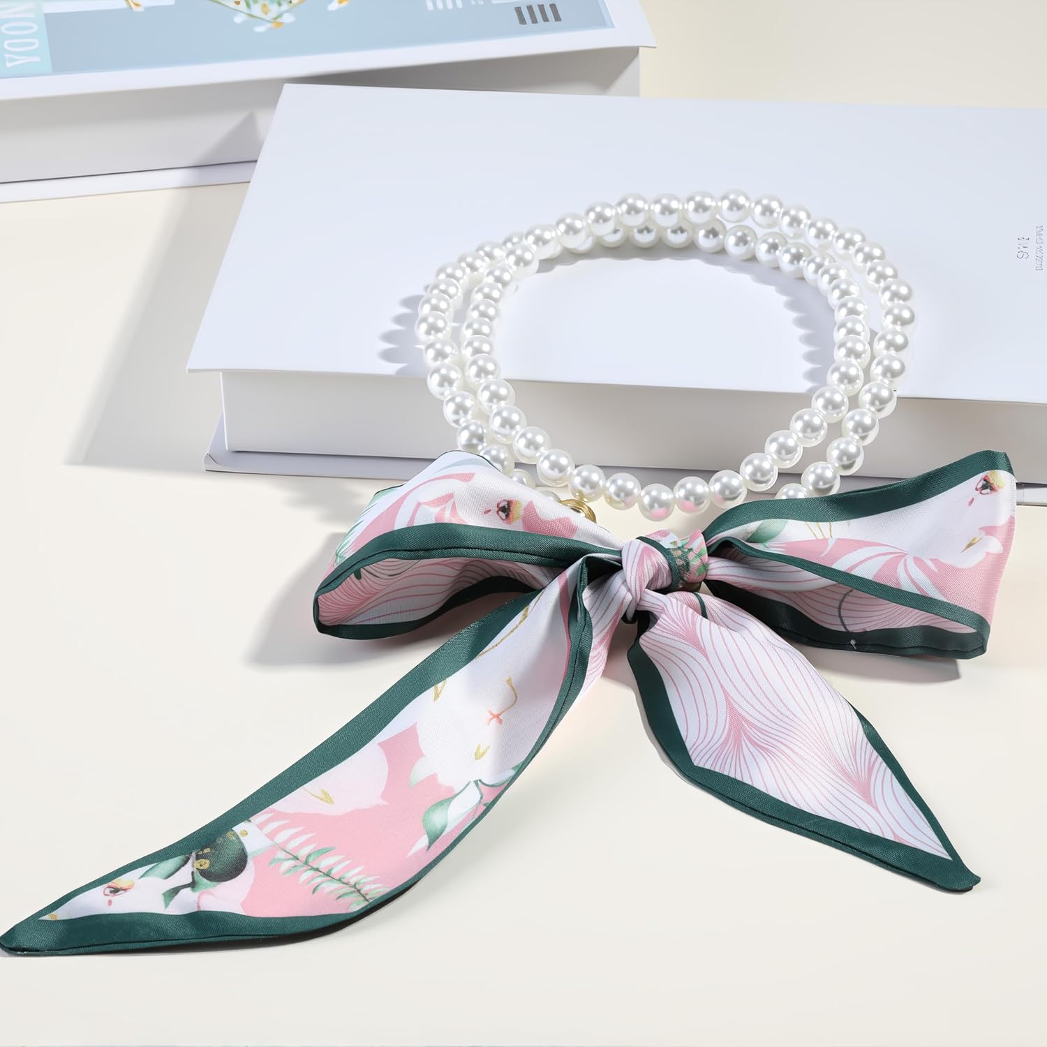 Scarf Charm Necklace Bandana Choker Necklaces Boho Colorful Scarfs for Women| An Elegant Present Ideal for Daily Styling|Pearl Ribbon Scarf Charm Necklace Bandana Choker Necklaces Boho Colorful Scarfs for Women| An Elegant Present Ideal for Daily Styling - Image 6