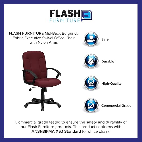 Miniatura 13 de Flash Furniture Silla para tareas o computadora de media espalda color negro de tela con brazos de nailon, Metal Madera, Burgundy