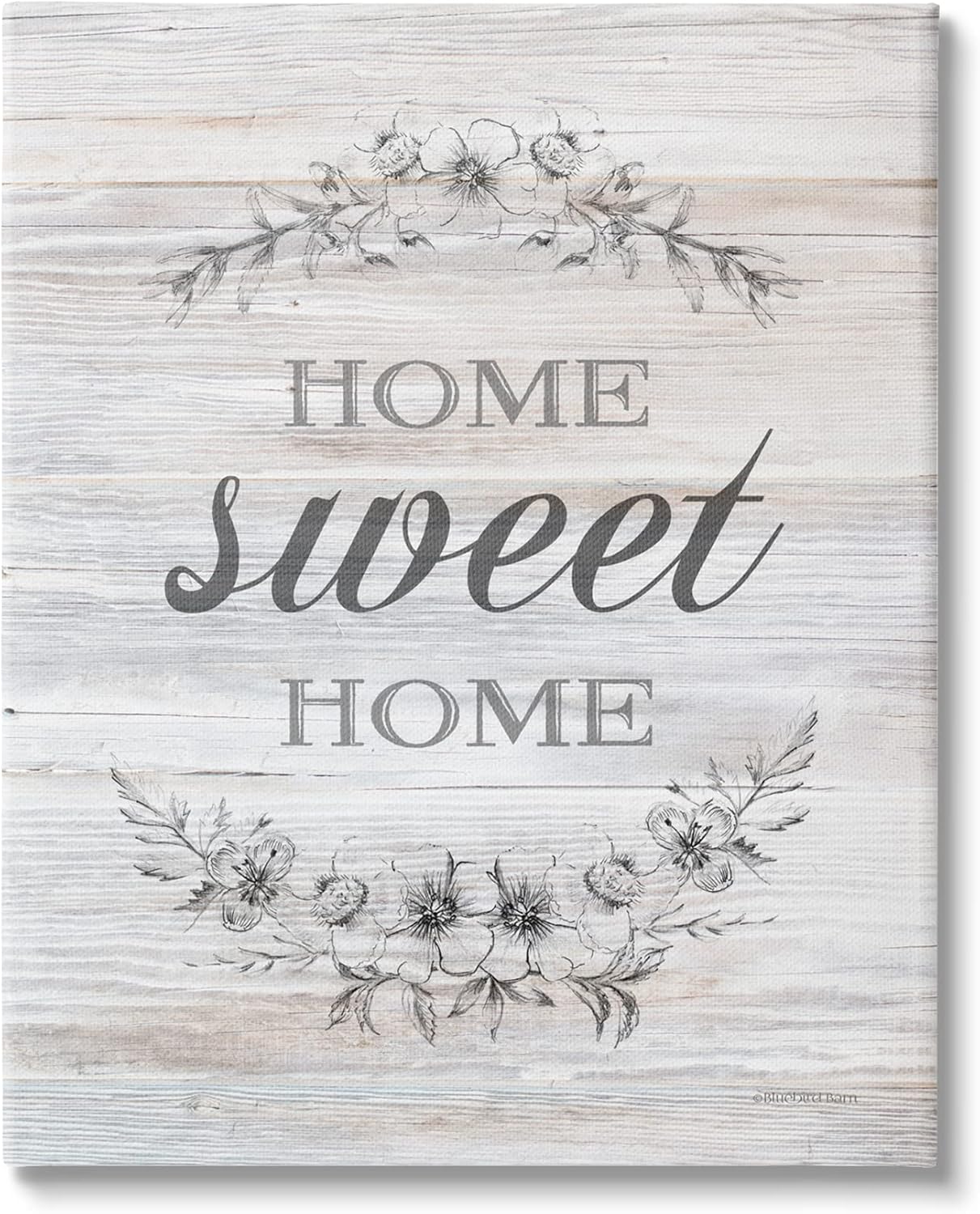 Stupell Industries Home Sweet Home Floral Stencil Ornament Rustic Sign, Design by Bluebird Barn